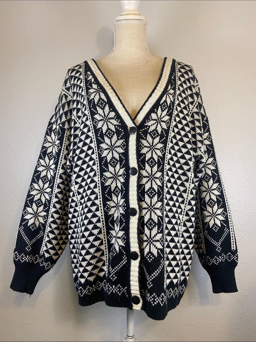 Michel Vintage Nordic Fisherman Coastal Grandma Oversized Cardigan Sweater Sz M